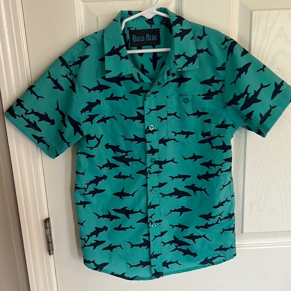 Bold Blue Boys size S button down shirt with sharks